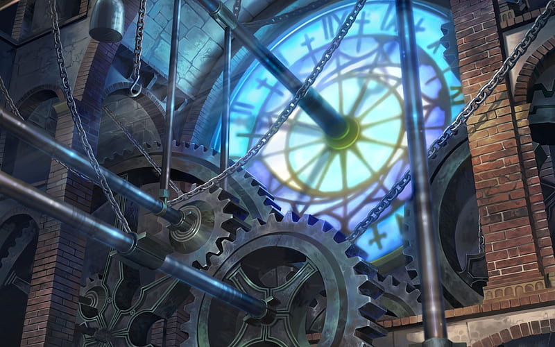 Clock Tower, brick, time, steampunk, gears, clock, HD wallpaper
