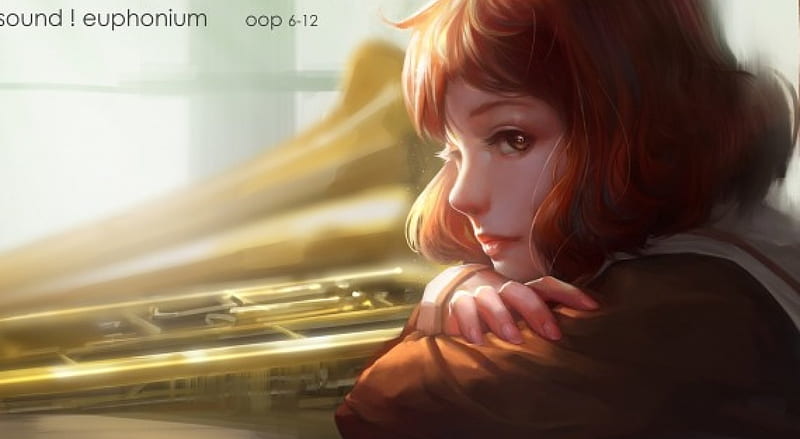 Oumae Kumiko, oop, art, orange, redhead, hibike euphonium, manga, yellow, girl, anime, face, portrait, realistic, HD wallpaper