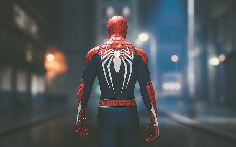 spider-man, back view, scenic, night, superhero games, Games, HD wallpaper