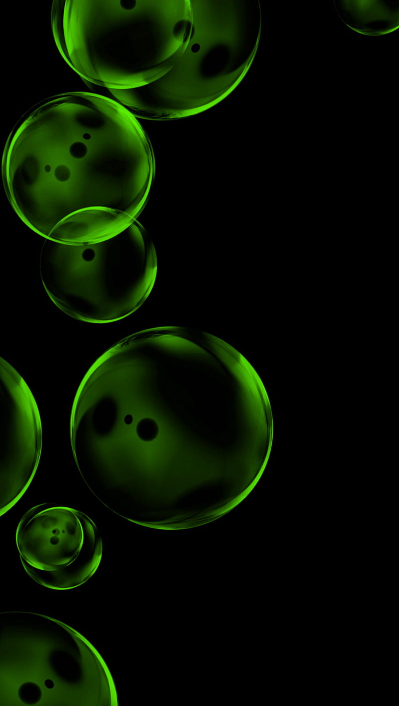 Green Bubbles, abstract, black, iphone, iphone6s, HD phone wallpaper