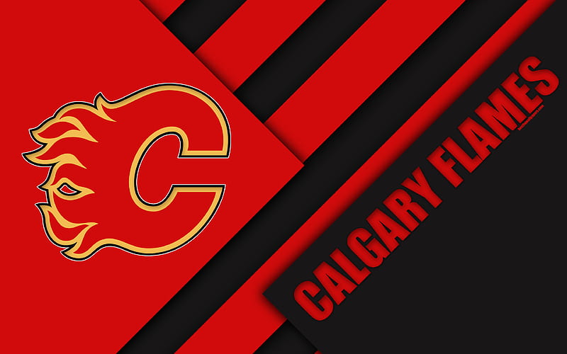 Calgary Flames material design, logo, NHL, red black abstraction, lines, American hockey club, Calgary, Alberta, Canada, USA, National Hockey League, HD wallpaper