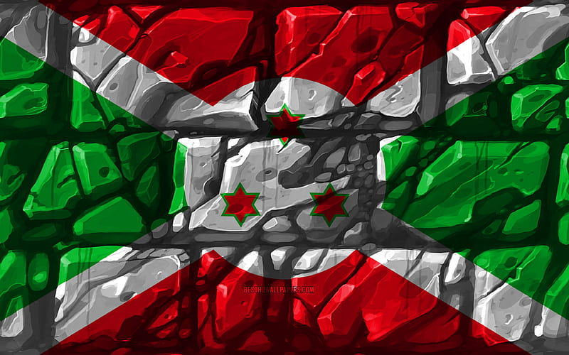 Burundi flag, brickwall African countries, national symbols, Flag of Burundi, creative, Burundi, Africa, Burundi 3D flag, HD wallpaper