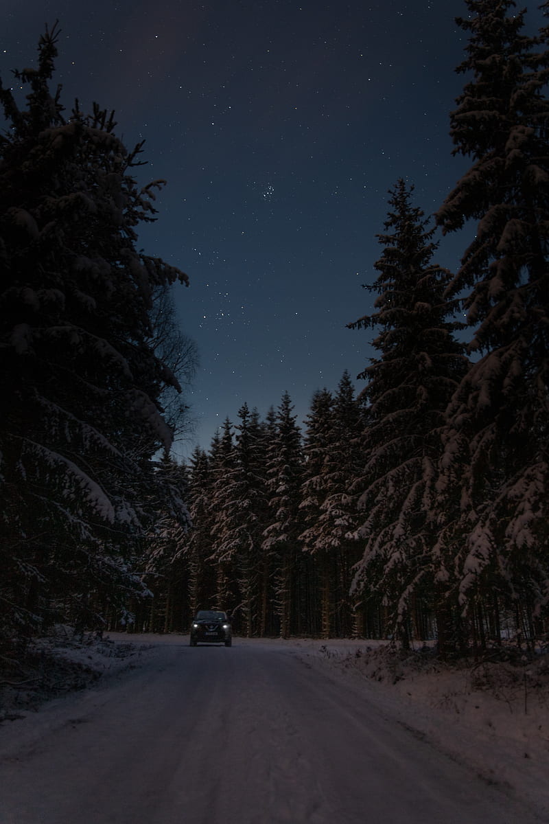 car, road, night, winter, dark, HD phone wallpaper