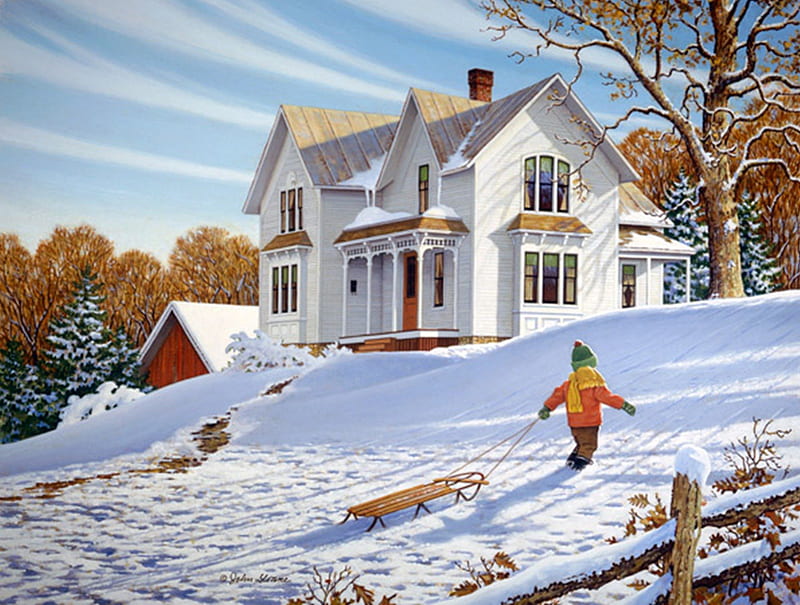Afternoon delight - John Sloane, art, snow, painting, nature, winter, HD wallpaper