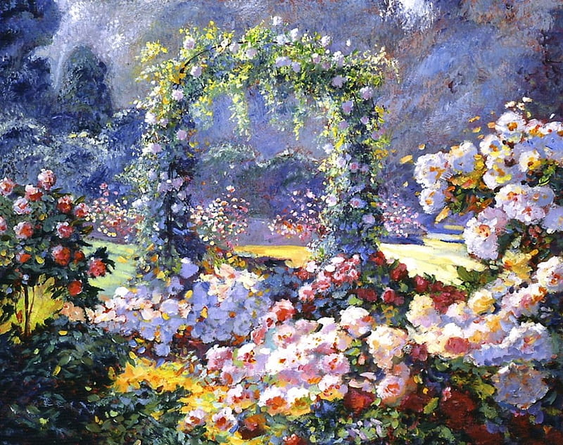 Flowers gate in the garden, gate, colorful, lovely, colors, bonito