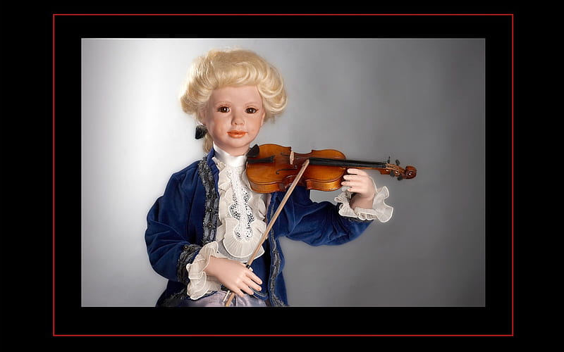 Wolfgang Amadeus Mozart, mozart, violin, composer, music, notes, doll, classical, note, austria, musical notes, amadeus, HD wallpaper
