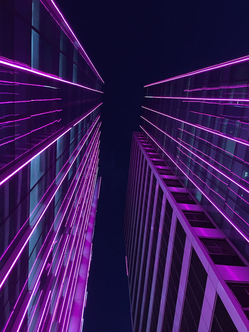 buildings, skyscrapers, architecture, backlight, purple, HD phone wallpaper