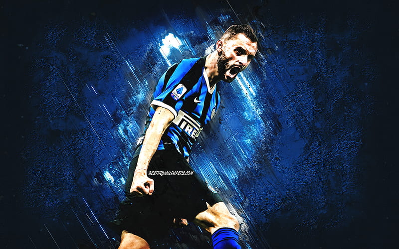 Marcelo Brozovic, FC Internazionale, Croatian footballer, midfielder, blue stone background, Serie A, Italy, football, HD wallpaper