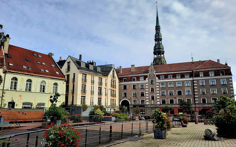 Riga, Latvia, Latvia, Riga, square, church, houses, HD wallpaper