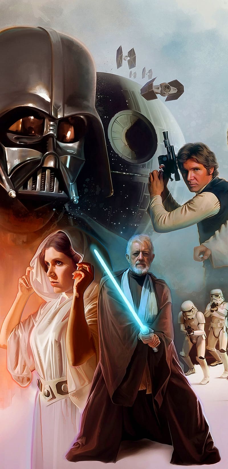 Star Wars, Sci Fi, Darth Vader, Stormtrooper, Obi Wan Kenobi, Han Solo, Death Star, Princess Leia, HD phone wallpaper