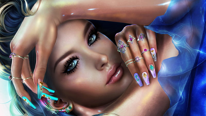 Attractive Brunette Girl Model With Rings And Nail Polish Model, HD wallpaper
