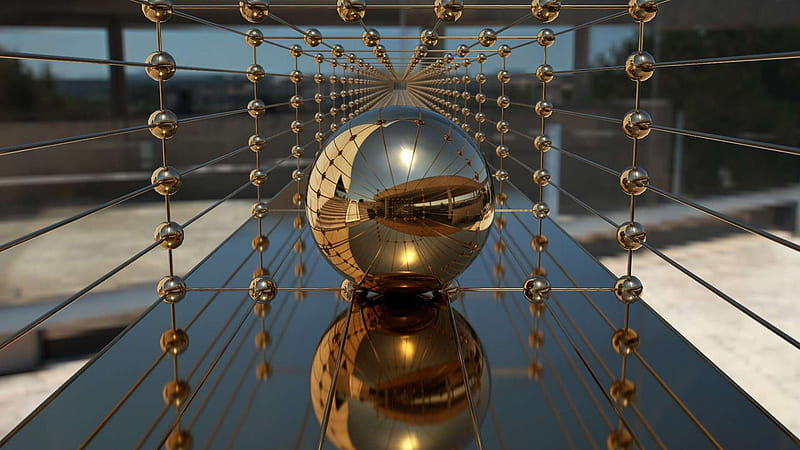 Golden Balls Beads Sphere Shapes Pattern Abstract, HD wallpaper