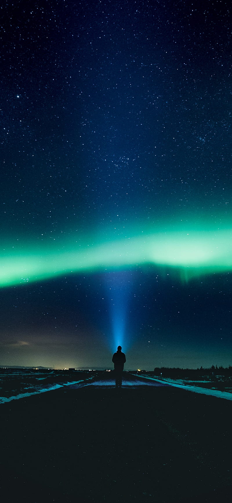 Aurora Borealis , Northern Lights, Standing Man, Light beam, Nature, Northern Lights Android, HD phone wallpaper