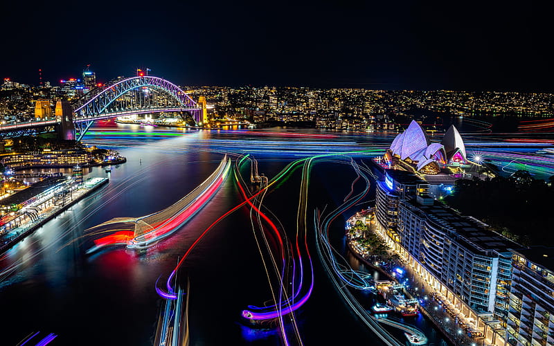 Sydney Harbour, nightscapes, Sydney Opera, cityscapes, Australia, HD wallpaper