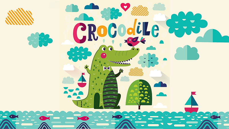 CROCODILE, alligatror, children, swamp, Firefox Persona theme, vector, HD wallpaper