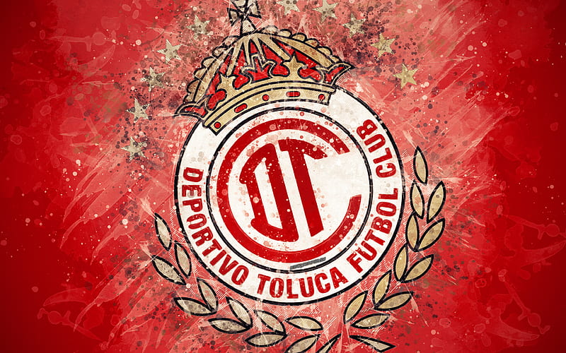 Deportivo Toluca FC paint art, creative, Mexican football team, Liga MX, logo, emblem, red background, grunge style, Toluca de Lerdo, Mexico, football, HD wallpaper
