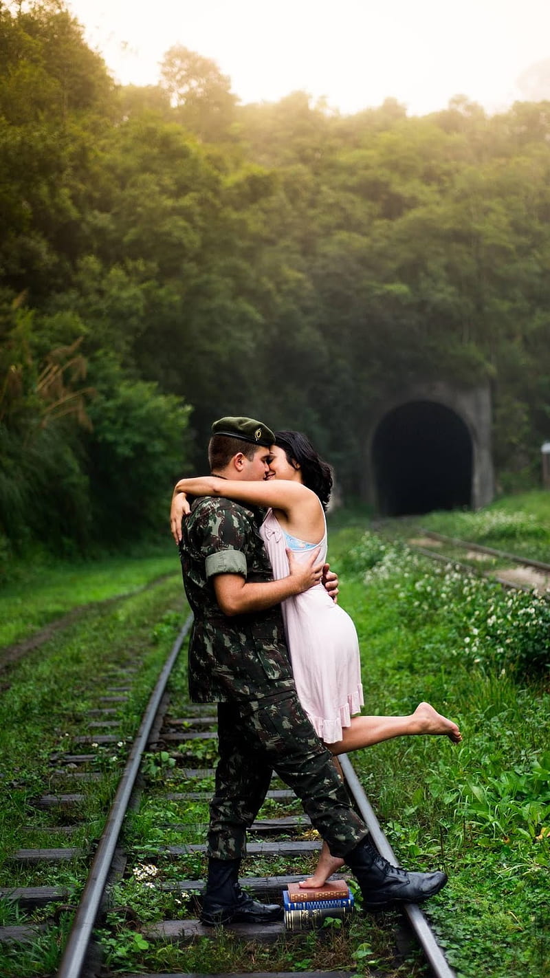 Army man in love, couple in love, lovers, romantic, HD phone ...
