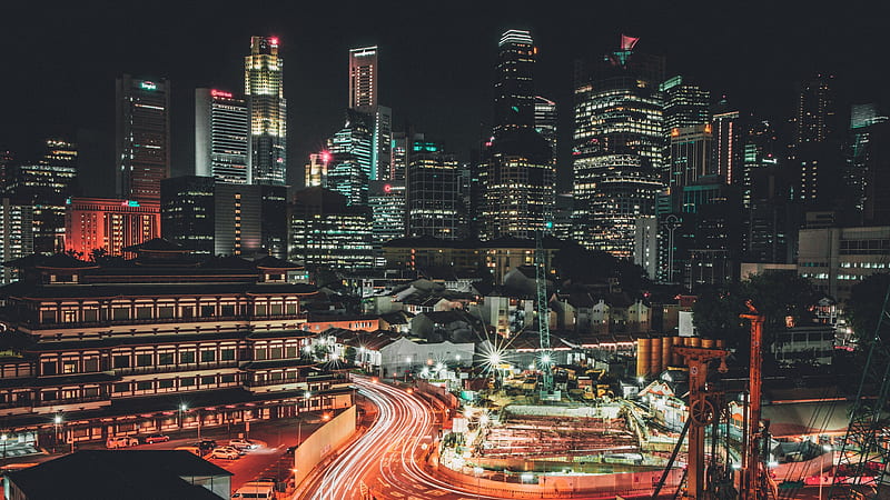 Singapore metropolis, nightscape, skyscrapers, Asia, HD wallpaper