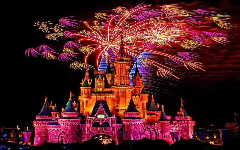 Disney's Land Fire Works Celebration_2, colorful, amazing, enjoy, wonderful, celebration, fireworks, disneyland, HD wallpaper
