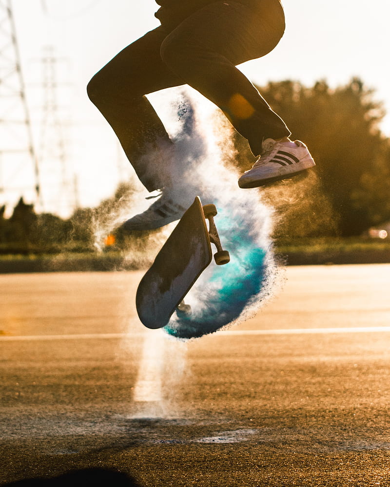 skate, skateboard, cloud, jump, trick, HD phone wallpaper