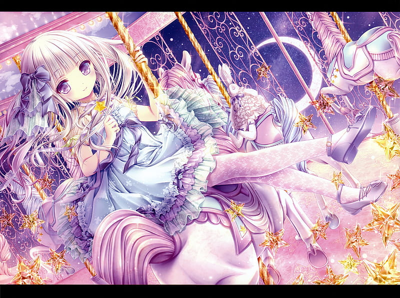:), anime, carousel, tinkle, girl, manga, pink, HD wallpaper