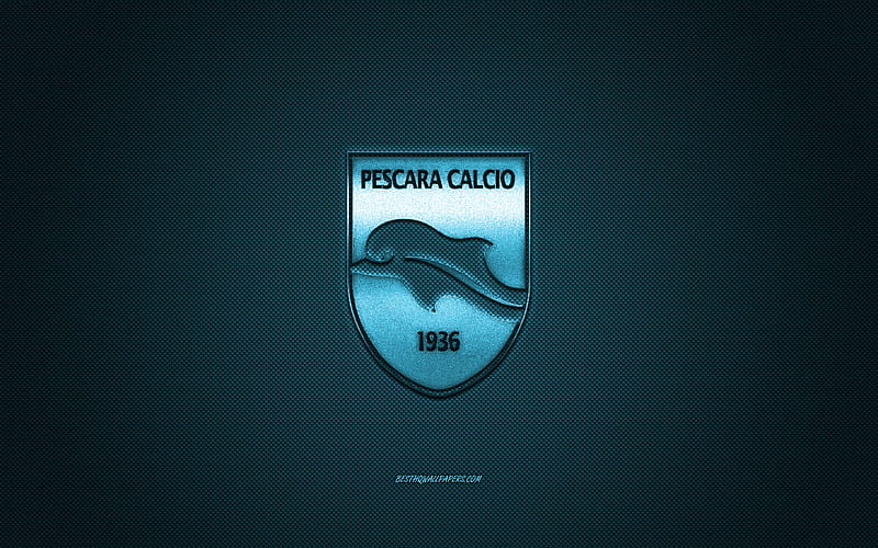 Delfino Pescara 1936, Italian football club, Serie B, blue logo, blue carbon fiber background, football, Pescara, Italy, Delfino Pescara logo, HD wallpaper