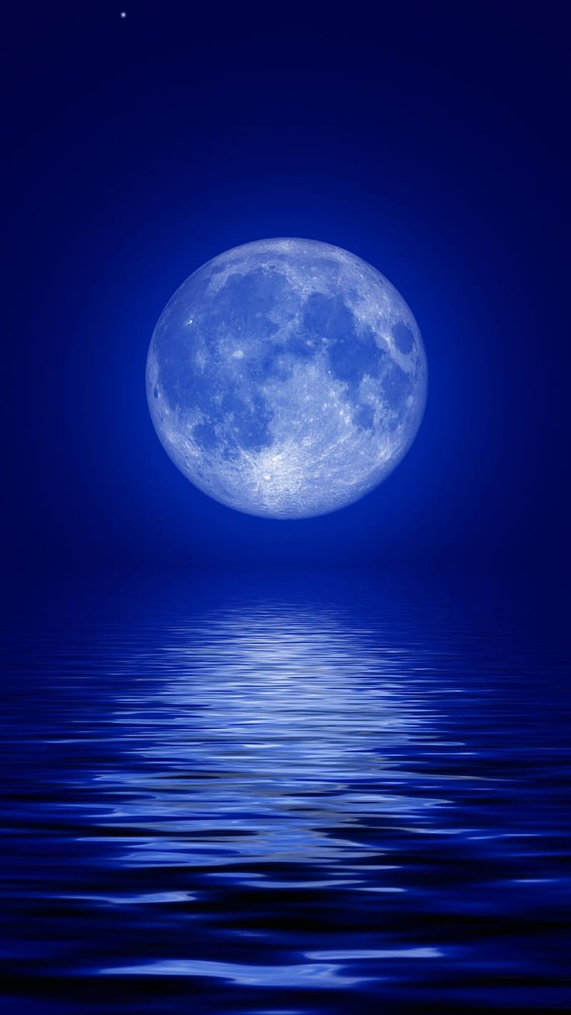 Moon Blue Sea Moonlight. Dark Blue , Pink Moon , Blue Aesthetic Pastel, HD phone wallpaper