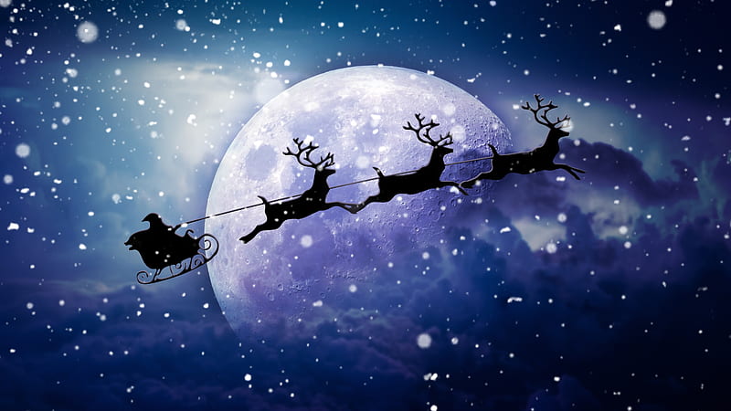 reindeer, santa, moon, snow, christ, HD wallpaper