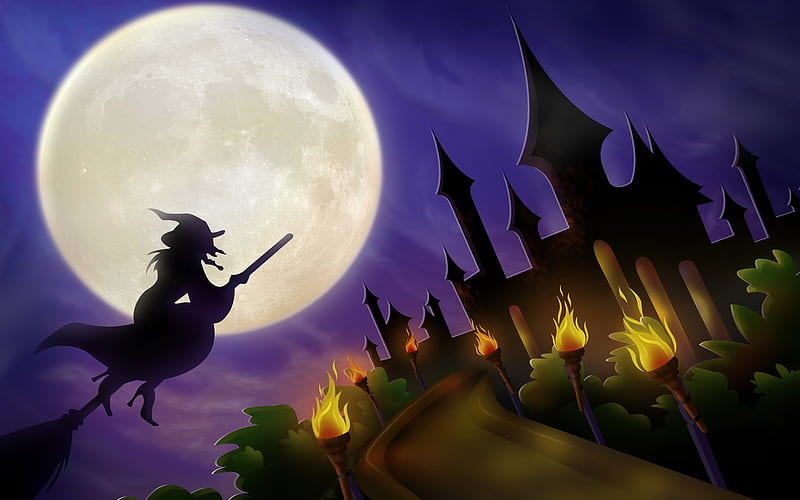 Witch and her Castle-Halloween Illustration Design, HD wallpaper
