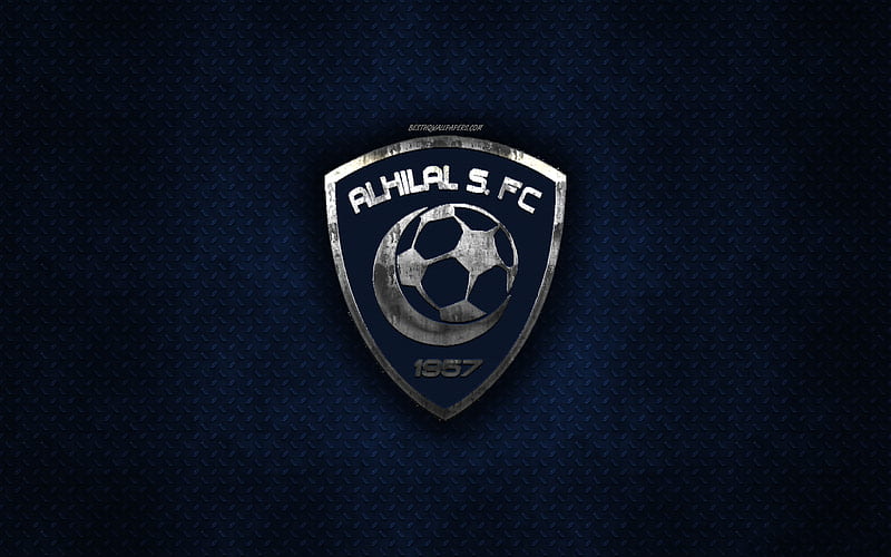 Al-Hilal FC, Saudi football club, blue metal texture, metal logo, emblem, Riyadh, Saudi Arabia, Saudi Professional League, creative art, football, HD wallpaper