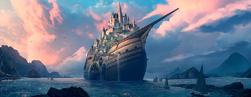 Castle On Ship , castle, ship, artist, artwork, digital-art, HD wallpaper