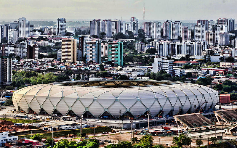 Arena da Amazonia, aerial view, Amazon Arena, cityscape, football stadium, soccer, Amazonia Stadium, Nacional FC, Manaus, Amazonas, Nacional FC stadium, R, brazilian stadiums, Brazil, HD wallpaper