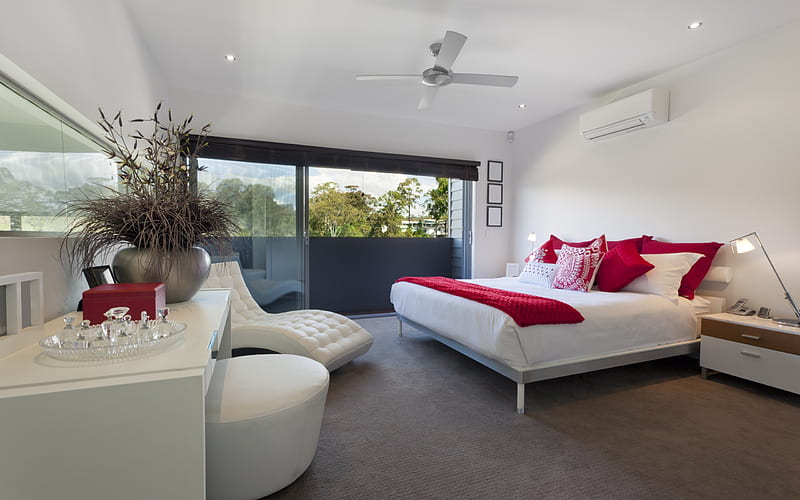 Modern design for a bedroom, white light bedroom, modern interior design, HD wallpaper