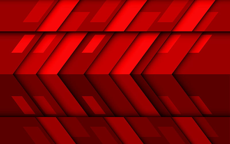 red arrows material design, creative, geometric shapes, lollipop, arrows, red material design, strips, geometry, red backgrounds, HD wallpaper