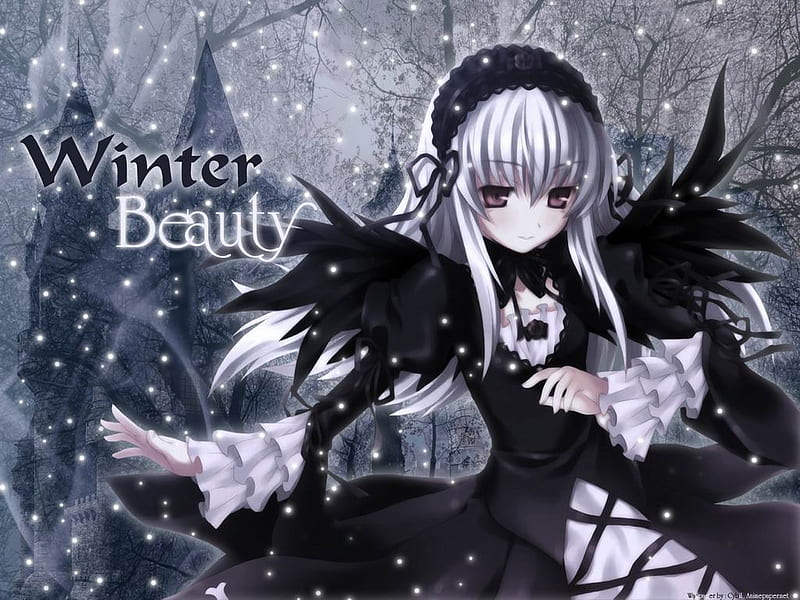 Maiden - Winter Beauty, moon beams, nignt, black, beauty, maiden, winter, HD wallpaper