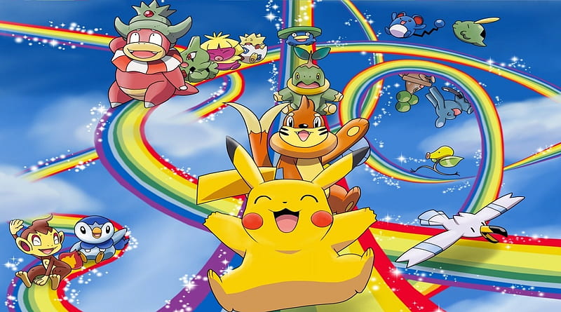 Pokemon, rainbow, pikachu, slide, HD wallpaper