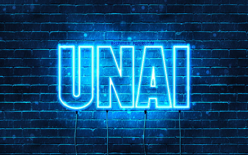 Unai with names, Unai name, blue neon lights, Happy Birtay Unai, popular spanish male names, with Unai name, HD wallpaper