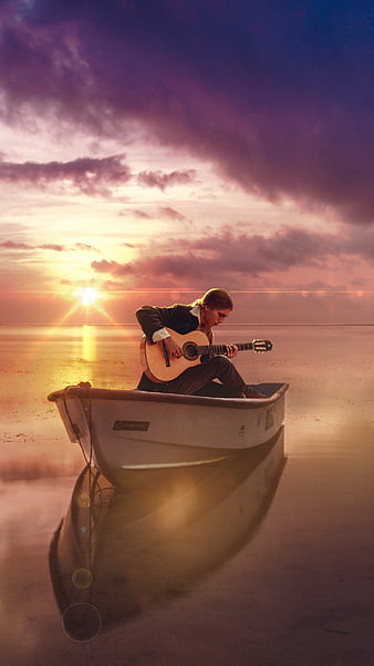 HD sunset-guitar-sea wallpapers | Peakpx