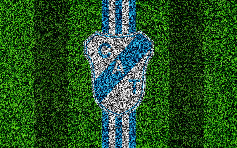 CA Temperley football lawn, logo, Argentinian football club, grass texture, blue white lines, Superliga, Temperley, Argentina, football, Argentine Primera Division, Superleague, Club Atletico Temperley, HD wallpaper