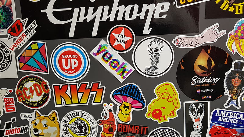 Stickers wall, acdc, epiphone, kiss, legend, logos, motogp, rock, skate, skates, tumblr, HD wallpaper