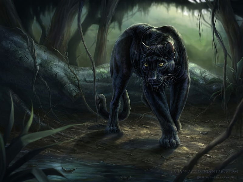 Black panther, animal, art, frumusete, fantasy, dark, black, jaguar, panther, HD wallpaper