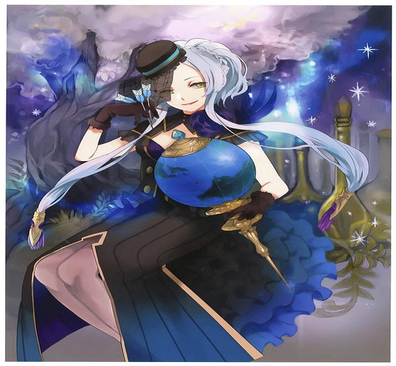 Blue Magician, girl, cg, game, kaku-san, magic, long hair, blue, HD wallpaper