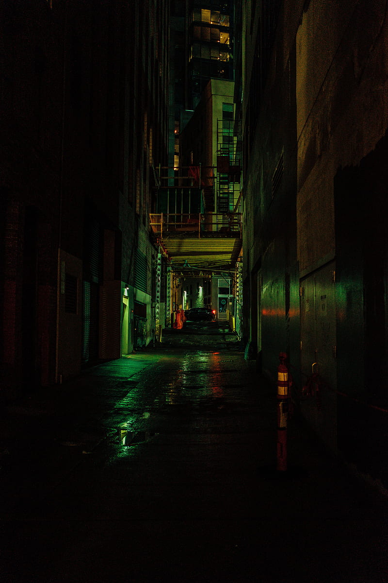 lane, street, night, dark, buildings, HD phone wallpaper