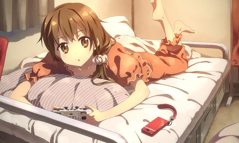 Playtime before bed, Girl, Bedtime, Anime, Playing, HD wallpaper