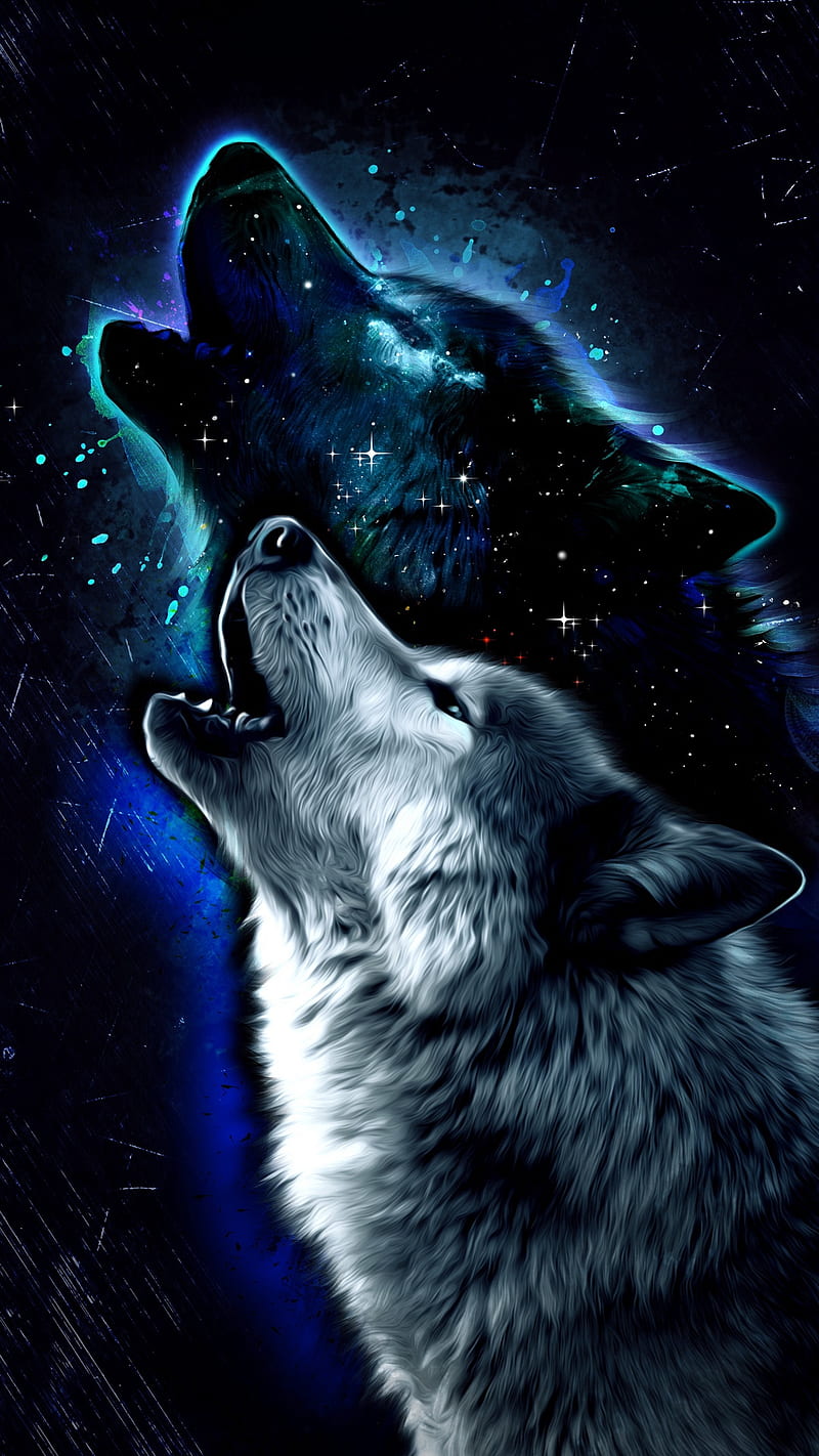 Lobo, animal, art, azul, dibujos, fantasía salvaje, lobos, Fondo de pantalla  de teléfono HD | Peakpx
