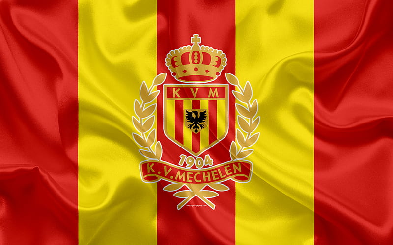 KV Mechelen FC Belgian Football Club, logo, emblem, Jupiler League, Belgium Football Championships, Mechelen, Belgium, football, silk flag, HD wallpaper