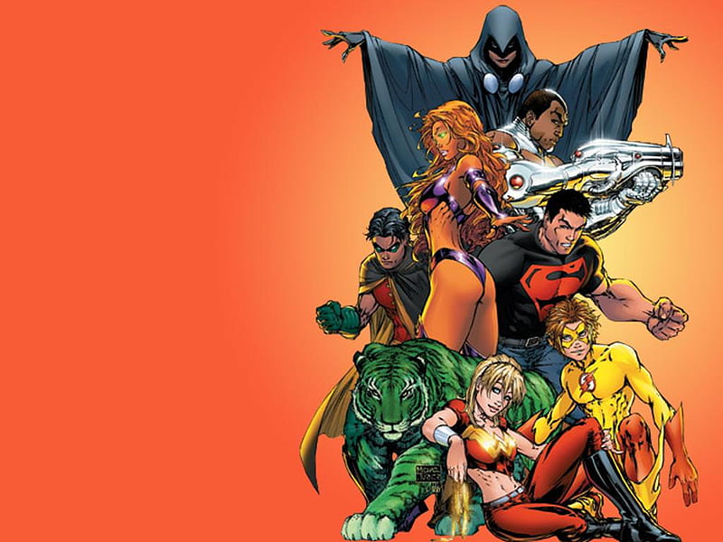 Teen Titans, superboy, raven, starfire, kid flash, beast boy, red robin, cyborg, wonder girl, HD wallpaper