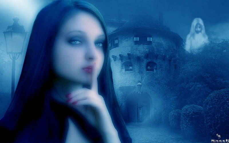 ssshhhhhh, fantasy, ghost, woman, blue, HD wallpaper