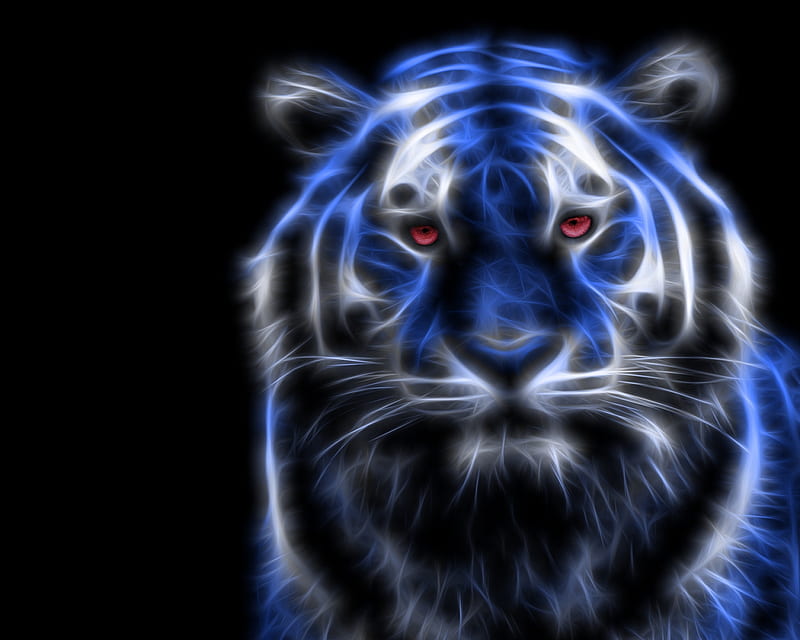 blue tiger fractal, animals, big cats, tiger, HD wallpaper