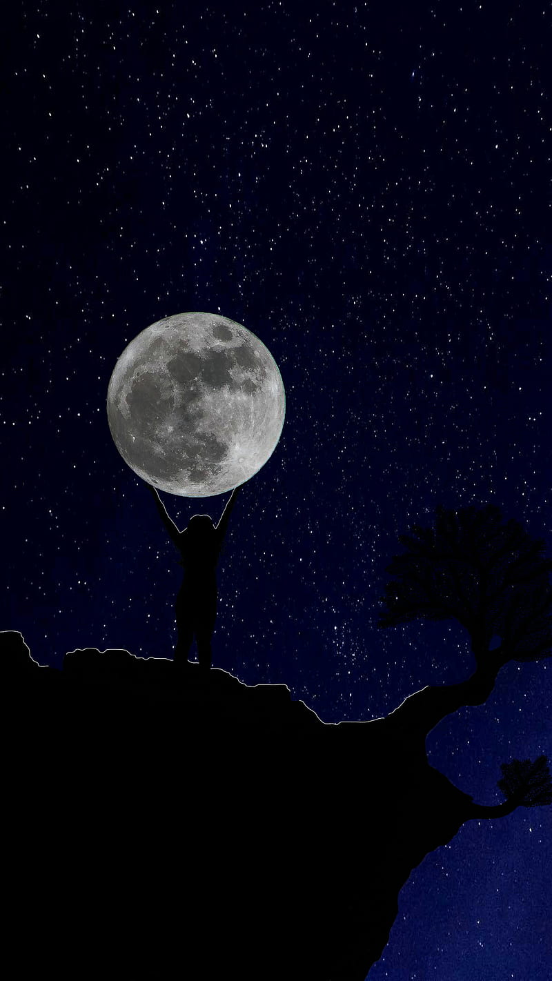 Night, dark, full, girl, good, good night, moon, moon light, sky ...
